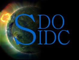 Static image showing the words SDO and SIDC on top of an image of the sun